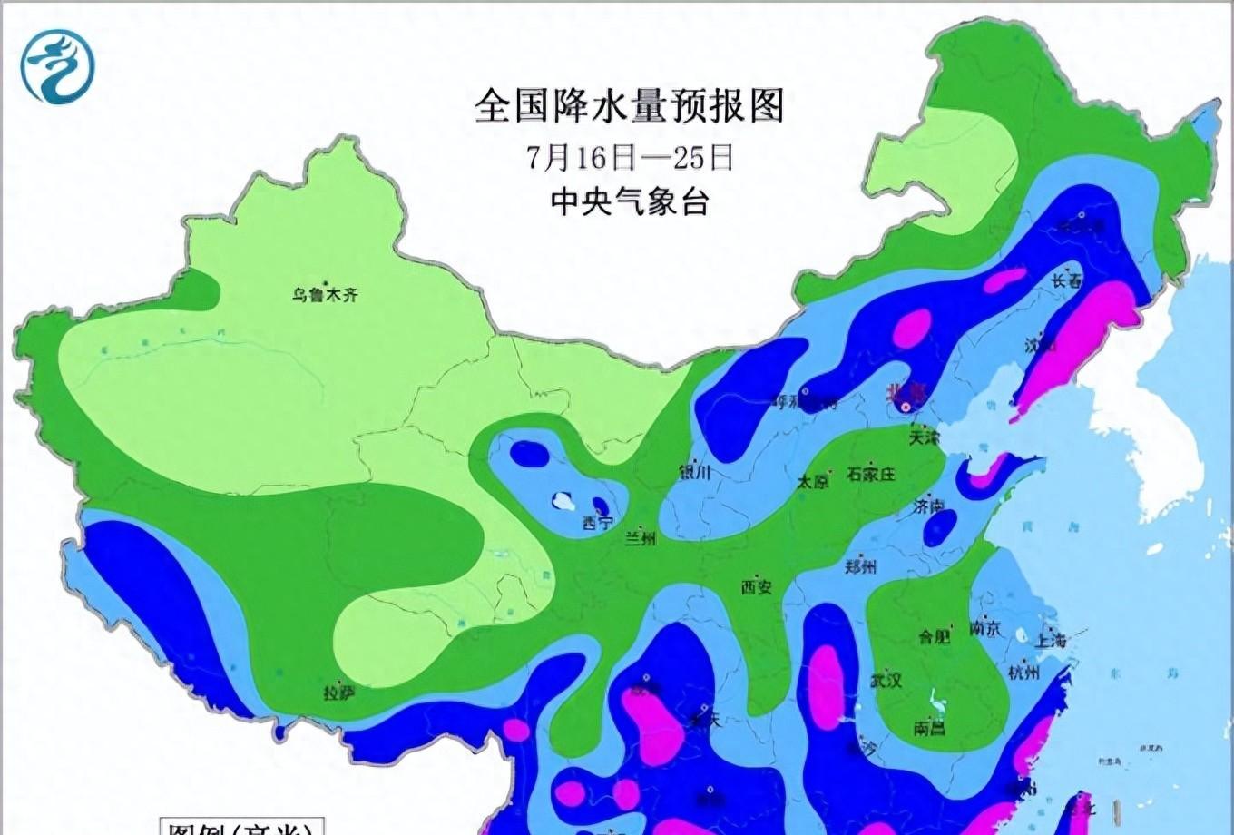 本轮降雨形势发生转变，高温范围减弱北方降雨增多，具体分布如下